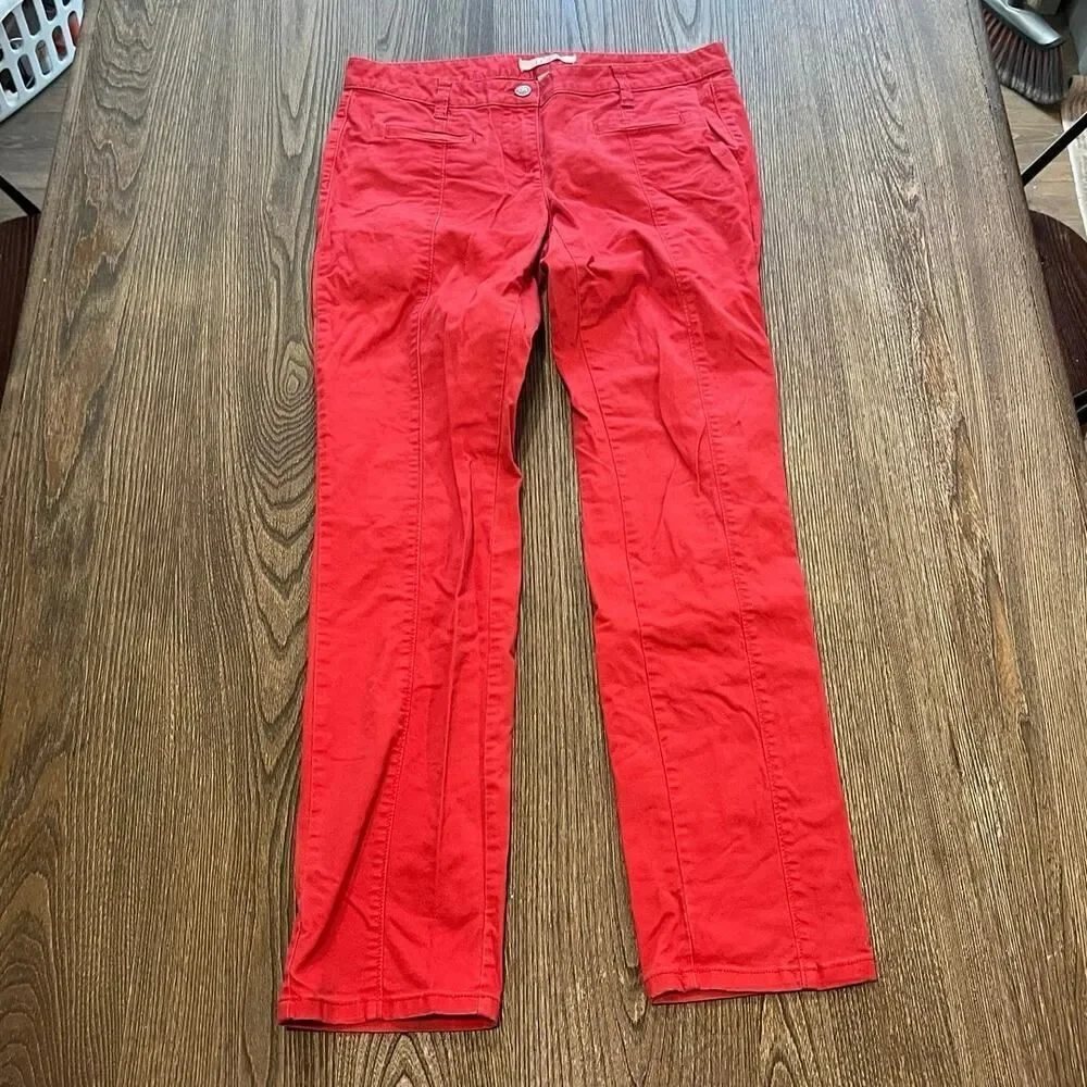 Ann Taylor LOFT Marisa Pants Mid Rise Welt Front Pockets Stretch Red Size 4